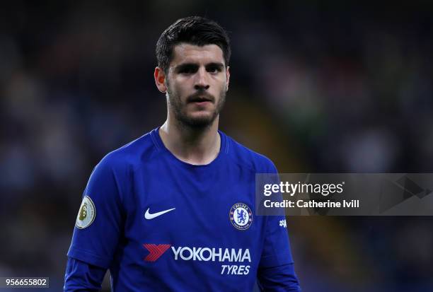 Alvaro Morata of Chelsea during the Premier League match between Chelsea and Huddersfield Town at Stamford Bridge on May 9, 2018 in London, England.