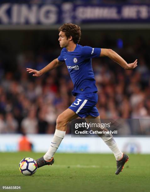 Marcos Alonso of Chelsea during the Premier League match between Chelsea and Huddersfield Town at Stamford Bridge on May 9, 2018 in London, England.