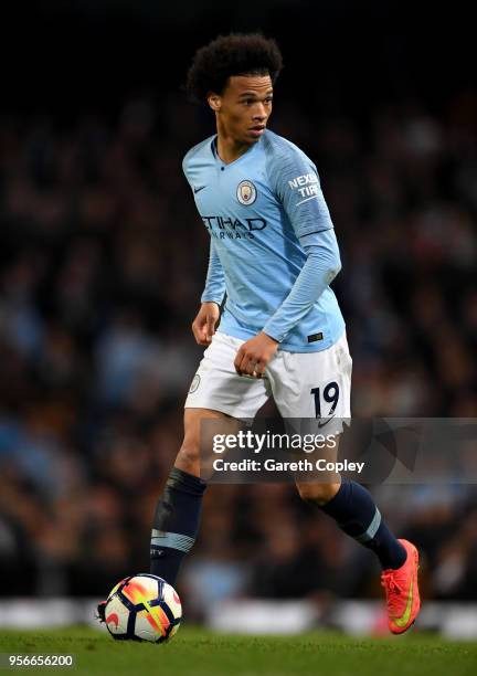 Leroy Sane of Manchester City during the Premier League match between Manchester City and Brighton and Hove Albion at Etihad Stadium on May 9, 2018...