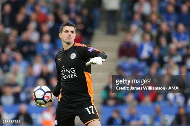 Eldin Jakupovic of Leicester City during the Premier League match between Leicester City and Arsenal at The King Power Stadium on May 9, 2018 in...