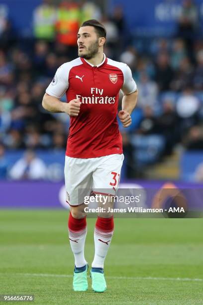 Sead Kolasinac of Arsenal during the Premier League match between Leicester City and Arsenal at The King Power Stadium on May 9, 2018 in Leicester,...