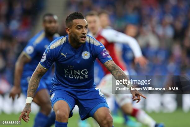 Danny Simpson of Leicester City during the Premier League match between Leicester City and Arsenal at The King Power Stadium on May 9, 2018 in...