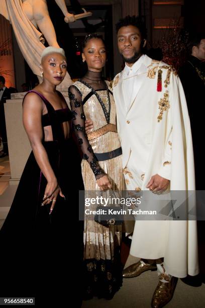 Cynthia Erivo, Letitia Wright and Chadwick Boseman attend the Heavenly Bodies: Fashion & The Catholic Imagination Costume Institute Gala at The...