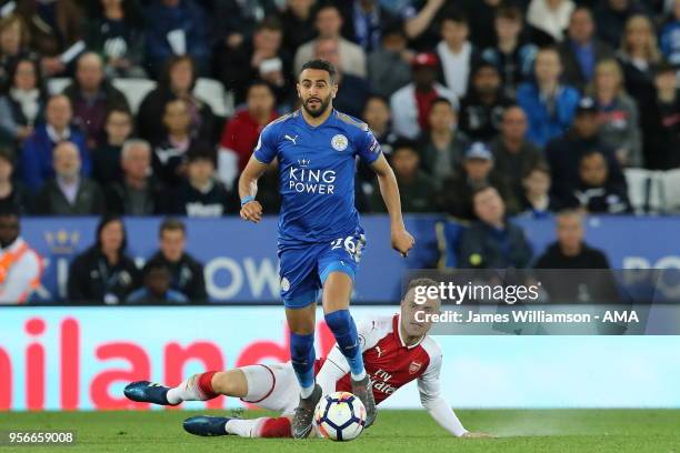 Riyad Mahrez of Leicester City during the Premier League match between Leicester City and Arsenal at The King Power Stadium on May 9, 2018 in...