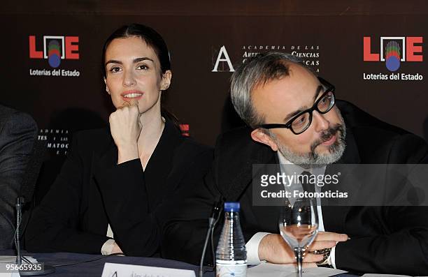 Actress Paz Vega and President of Spain«s Cinema Academy Alex de la Iglesia attend "2010 Goya Cinema Awards" press conference, at the Academia de...