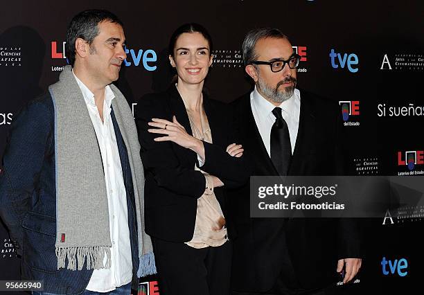 Director Javier Fesser, actress Paz Vega and Spain«s Cinema Academy President Alex de la Iglesia attend "2010 Goya Cinema Awards" press conference,...