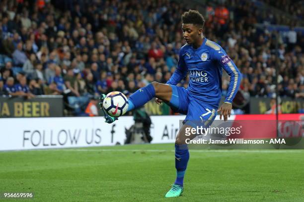 Demarai Gray of Leicester City during the Premier League match between Leicester City and Arsenal at The King Power Stadium on May 9, 2018 in...