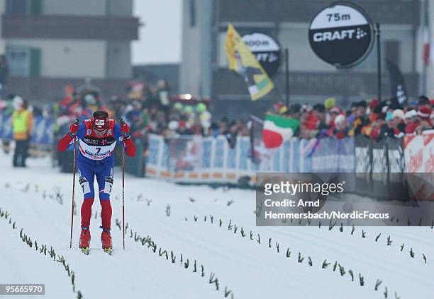 Lukas Bauer of Czech Republic competes during the mass men for the FIS Cross Country World Cup Tour de Ski on January 09, 2010 in Val di Fiemme,...