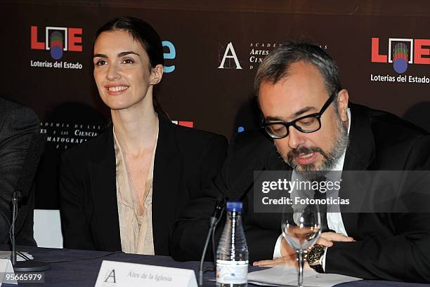 Actress Paz Vega and President of Spain«s Cinema Academy Alex de la Iglesia attend "2010 Goya Cinema Awards" press conference, at the Academia de...