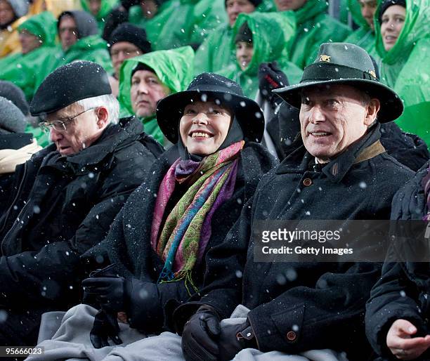 President of the Federal Republic Horst Koehler, his wife Eva and Prime Minister of North-Rhine Westfalia Juergen Ruettgers watch the opening show of...