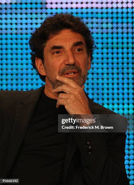 Executive producer/co-creator of "Two and a Half Men" and "The Big Bang Theory" Chuck Lorre speaks onstage at the CBS Comedy Showrunner Q&A portion...