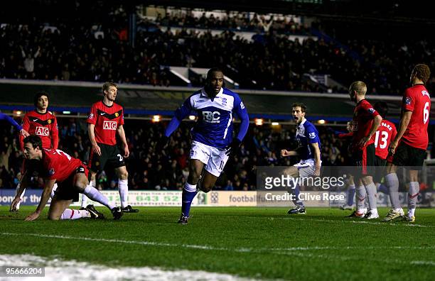 Cameron Jerome of Birmingham City celebrates after he scores during the Barclays Premier League match between Birmingham City and Manchester United...