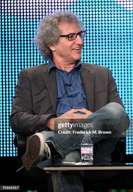 Executive producer/Co-creator of "Two and a half Men" and "Big Bang Theory" Lee Aronsohn speaks onstage at the CBS Comedy Showrunner Q&A portion of...