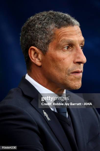 Chris Hughton head coach / manager of Brighton & Hove Albion during the Premier League match between Manchester City and Brighton and Hove Albion at...