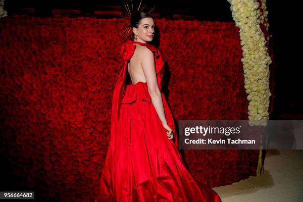 Anne Hathaway attends the Heavenly Bodies: Fashion & The Catholic Imagination Costume Institute Gala at The Metropolitan Museum of Art on May 7, 2018...