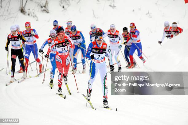 Marianna Longa of Italy competes to take 3rd place during the Women's 10km Classic Mass Start of the FIS Tour De Ski on January 9, 2010 in Val di...