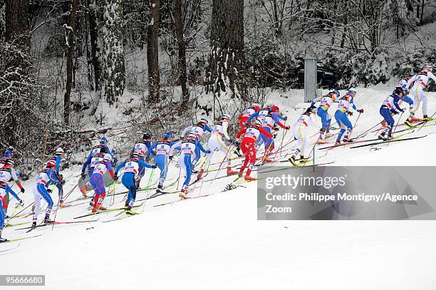 Athletes compete during the Women's 10km Classic Mass Start of the FIS Tour De Ski on January 9, 2010 in Val di Fiemme, Italy.