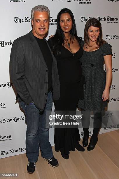 Chef Eric Ripert, TV Personality Padma Lakshmi and Gail Simmons attend the 9th Annual New York Times Arts and Leisure Weekend at TheTimesCenter on...