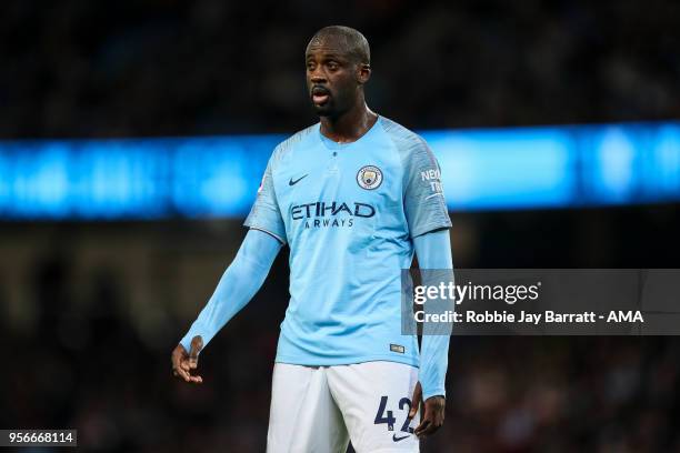 Yaya Toure of Manchester City during the Premier League match between Manchester City and Brighton and Hove Albion at Etihad Stadium on May 9, 2018...