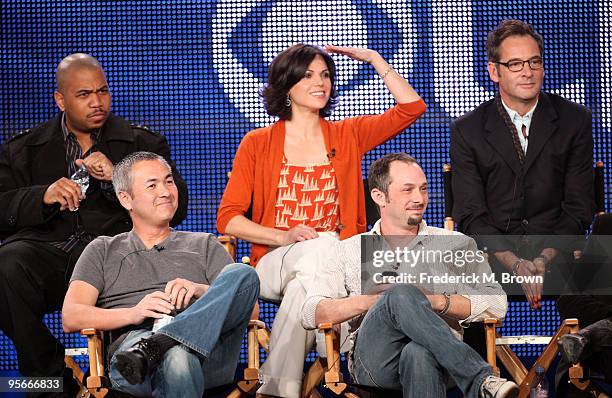 Actors Omar Gooding, Lana Parrilla, Jeremy Northam, executive producer Steven Maeda and creator/executive producer Jeffrey Lieber speak onstage at...