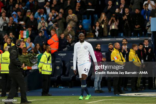 Yaya Toure of Manchester City walks out on to the pitch at the conclusion of his final appearance for the club during the Premier League match...