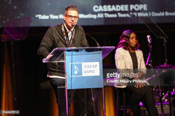 Vice President, Pop/Rock, Membership at ASCAP Marc Emert-Hutner and Singer/Songwriter Andrea Martin speak onstage at the '13th Annual Writers Jam'...