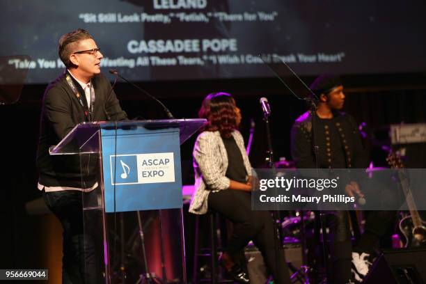 Vice President, Pop/Rock, Membership at ASCAP Marc Emert-Hutner, Singer/Songwriters Andrea Martin and Prince Charlez speak onstage at the '13th...