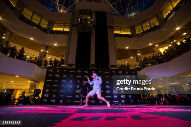 Middleweight contender Lyoto Machida of Brazil holds an open training session at Barra Shopping Mall on May 9, 2018 in Rio de Janeiro, Brazil.