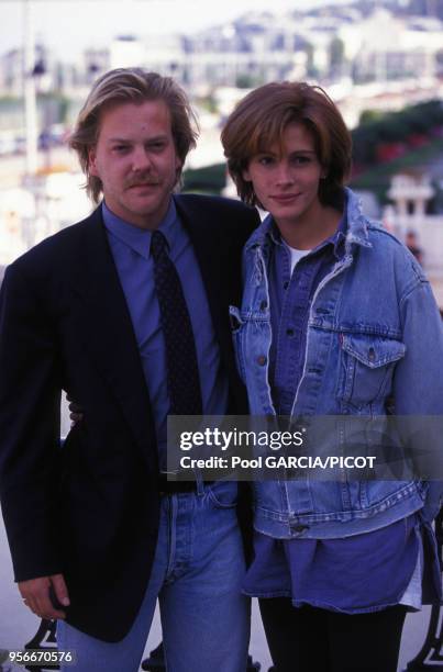 Kiefer Sutherland et Julia Roberts au Festival du Cinéma Américain de Deauville en septembre 1990, France.