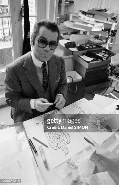 Karl Lagerfeld, directeur artistique de la maison Chloé le 2 avril 1979 à Paris, France.