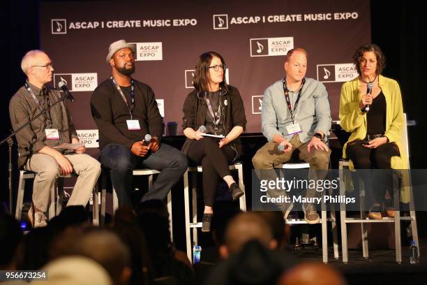 Journalist Andy Hermann, Consultant Dae Bogan, DeDe Burns, CD baby CEO Tracy Maddux and consultant Vickie Nauman at the 'New Industry, New Rules: The...