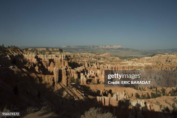 Picture taken at sunset of Bryce Canyon National park in Utah on April 16, 2018. - Bryce Canyon National Park, a sprawling reserve in southern Utah,...