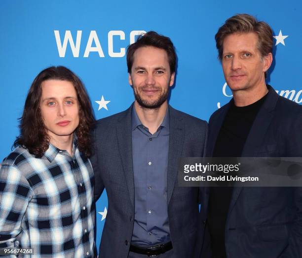 Actors Rory Culkin, Taylor Kitsch and Paul Sparks attend the Academy of Television Arts and Sciences' screening and panel discussion of "WACO" at...