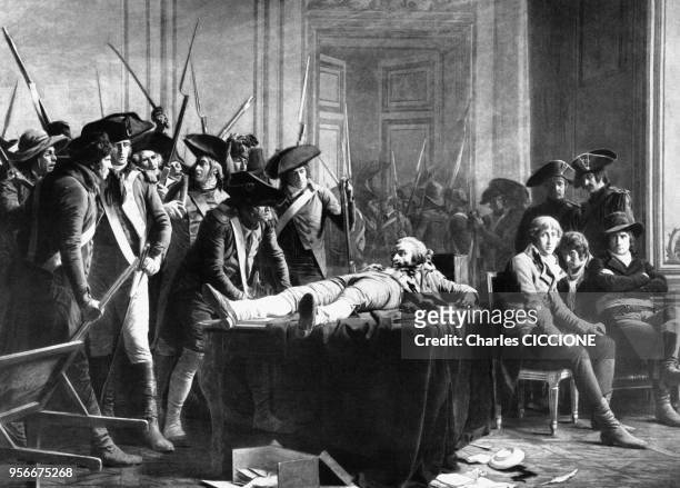 Arrestation de Maximilien de Robespierre à l'Hôtel de Ville de Paris, pendant la Révolution Française, en juillet 1794, en France.