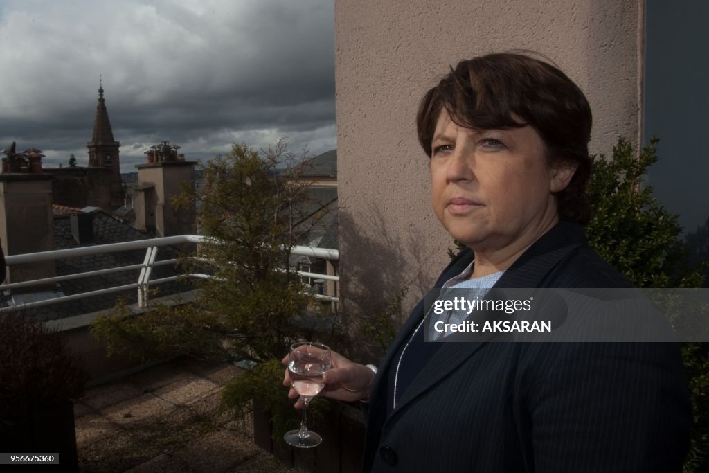 Martine Aubry, the Socialist Party first secretary, on Rodez market in, Aveyron, France and meeting the candidates for cantonals elections