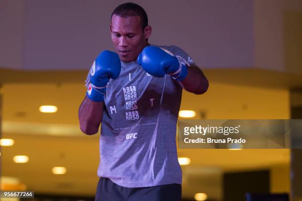 Middleweight contender Jacare Souza of Brazil holds an open training session at Barra Shopping Mall on May 9, 2018 in Rio de Janeiro, Brazil.