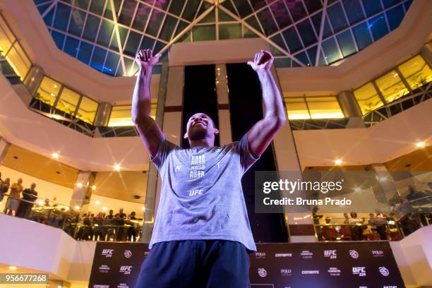 Middleweight contender Jacare Souza of Brazil holds an open training session at Barra Shopping Mall on May 9, 2018 in Rio de Janeiro, Brazil.