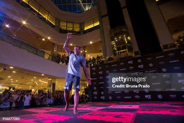 Middleweight contender Jacare Souza of Brazil holds an open training session at Barra Shopping Mall on May 9, 2018 in Rio de Janeiro, Brazil.