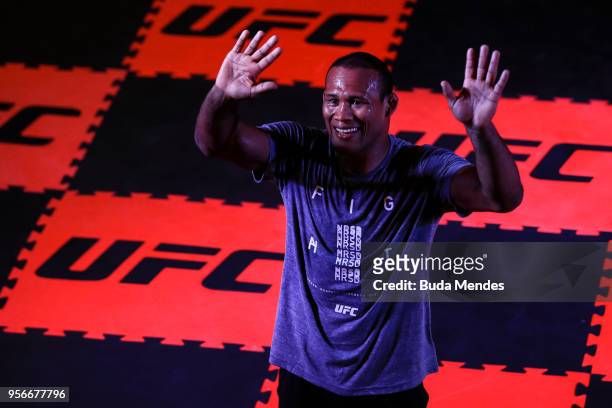 Middleweight contender Jacare Souza of Brazil holds an open training session at BarraShopping Mall on May 9, 2018 in Rio de Janeiro, Brazil.