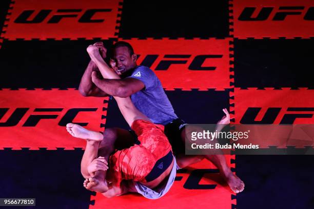 Middleweight contender Jacare Souza of Brazil holds an open training session at BarraShopping Mall on May 9, 2018 in Rio de Janeiro, Brazil.