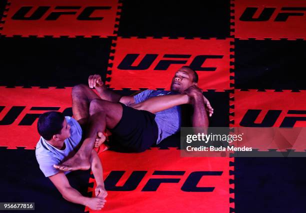 Middleweight contender Jacare Souza of Brazil holds an open training session at BarraShopping Mall on May 9, 2018 in Rio de Janeiro, Brazil.