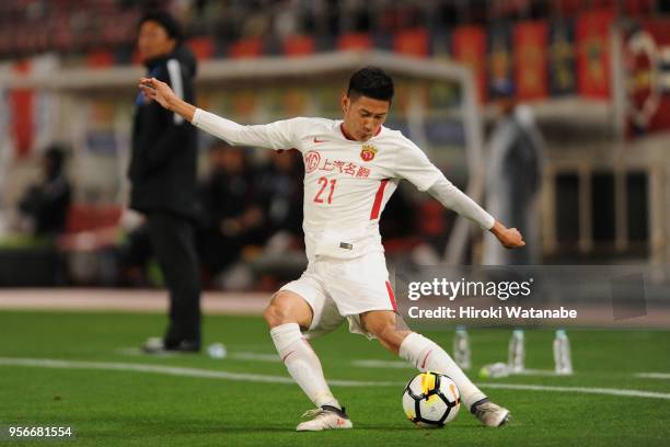 Yu Hai of Shanghai SIPG in action during the AFC Champions League Round of 16 first leg match between Kashima Antlers and Shanghai SIPG at Kashima...