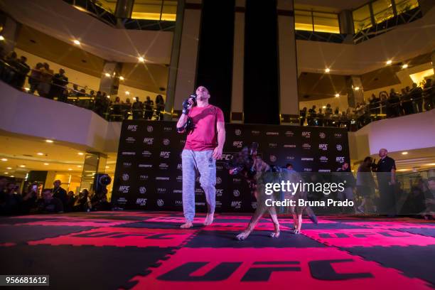 Middleweight contender Vitor Belfort of Brazil holds an open training session at Barra Shopping Mall on May 9, 2018 in Rio de Janeiro, Brazil.