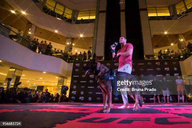 Middleweight contender Vitor Belfort of Brazil holds an open training session at Barra Shopping Mall on May 9, 2018 in Rio de Janeiro, Brazil.