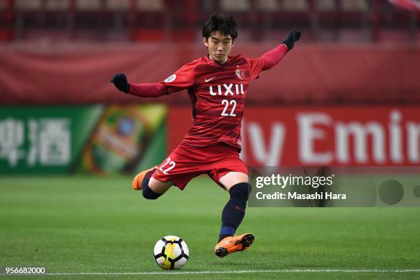 Daigo Nishi of Kashima Antlers in action during the AFC Champions League Round of 16 first leg match between Kashima Antlers and Shanghai SIPG at...