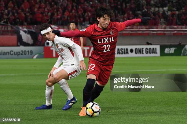 Daigo Nishi of Kashima Antlers in action during the AFC Champions League Round of 16 first leg match between Kashima Antlers and Shanghai SIPG at...