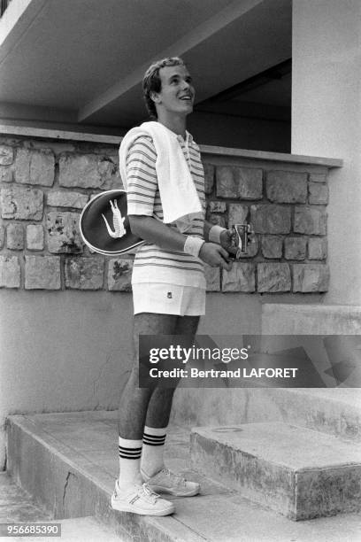 Le Prince Albert de Monaco joue au tennis à Monte Carlo le 6 juimllet 1979, Monaco.