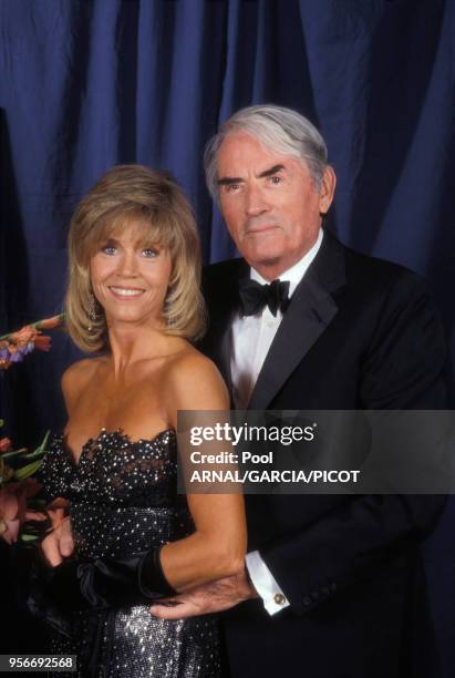 Jane Fonda et Gregory Peck lors du Festival de Cannes en mai 1989, France.