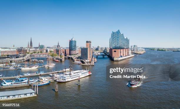 hamburg hafencity aerial view hdr panorama - hamburger hafen stock-fotos und bilder