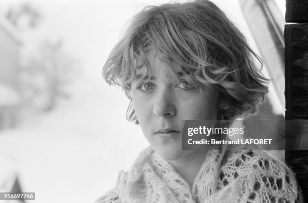 Anne Bennent et dans leur chalet à Valais en Suisse le 10 janvier 1980.